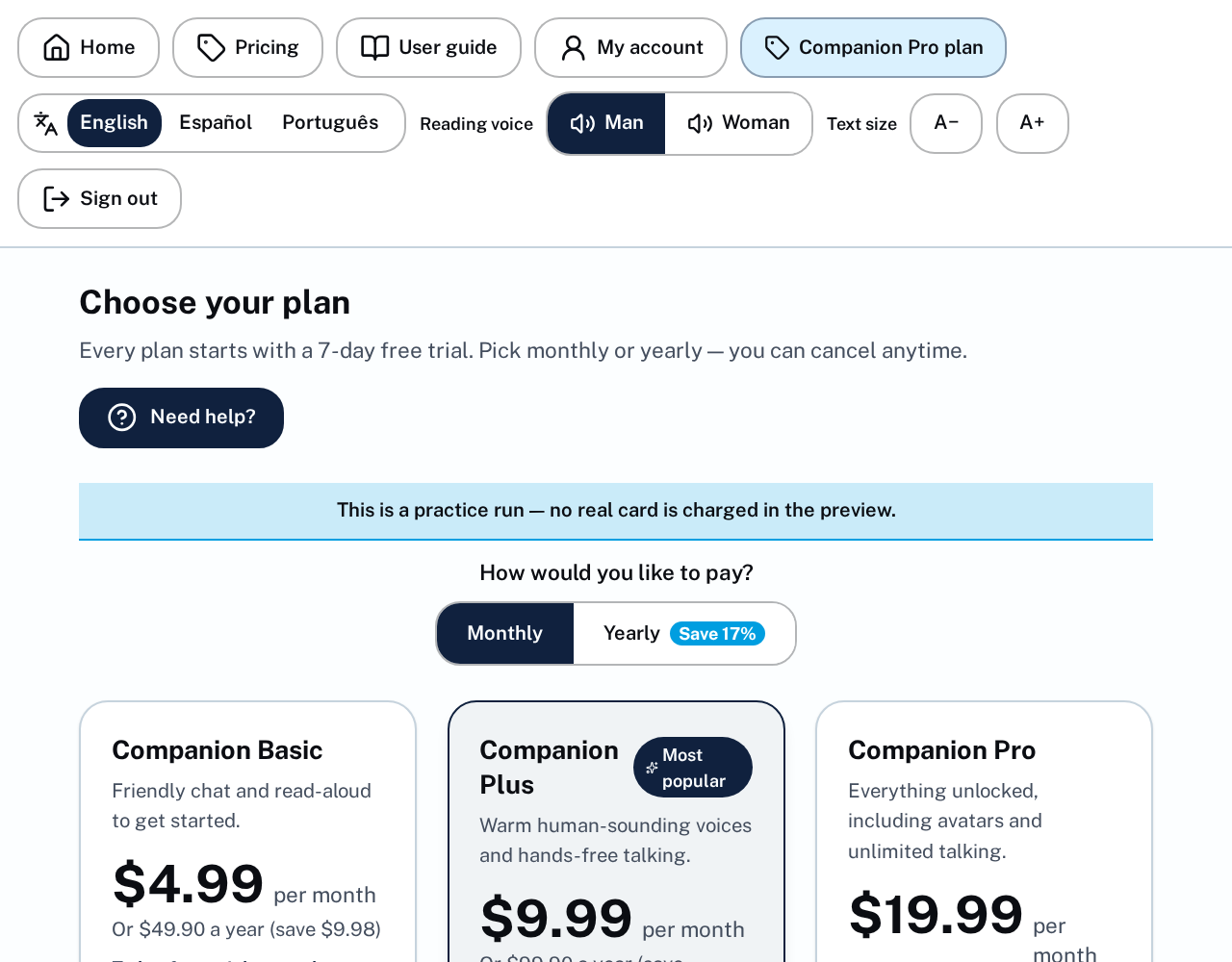 The three plans side by side.