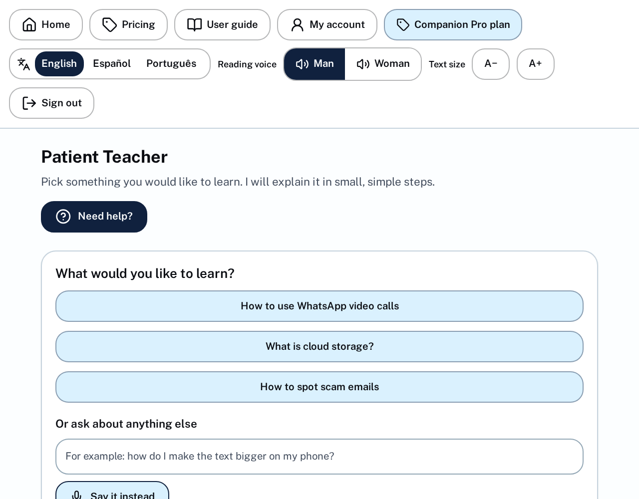 Patient Teacher answering a question.