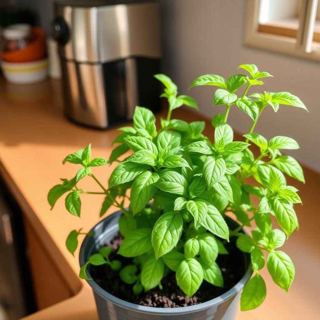 Kitchen basil plant